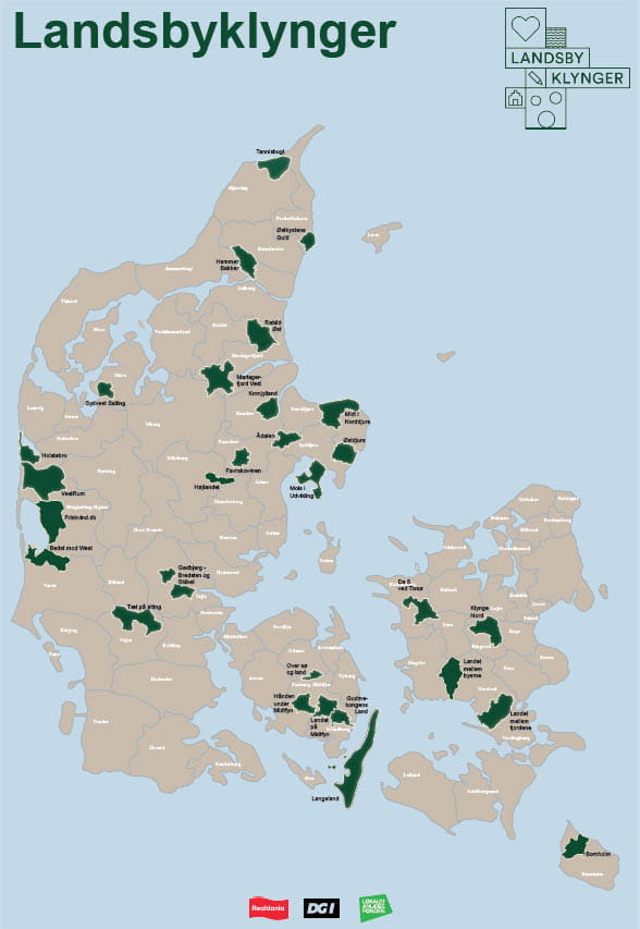 Kort over 29 landsbyklynger